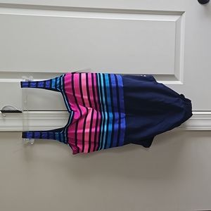 nwt women's sz 24 one piece swimsuit ombre striped controlfit navy pink